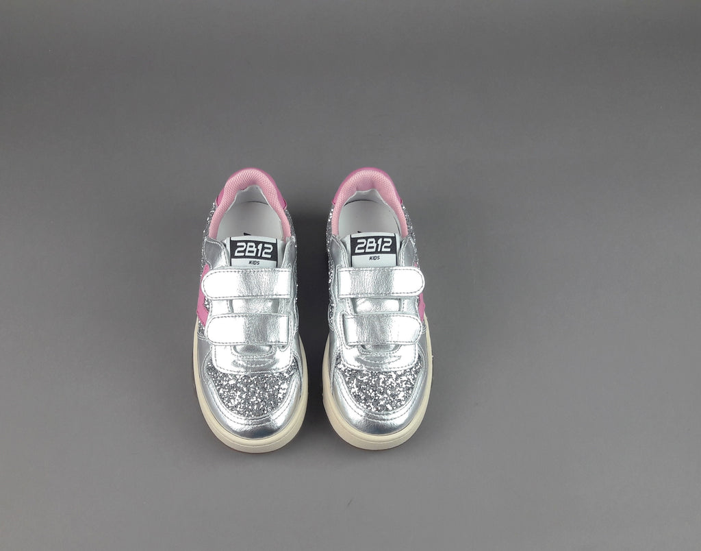2B12 Sneakers Baby Hyper Pelle Metal Argento Glitter