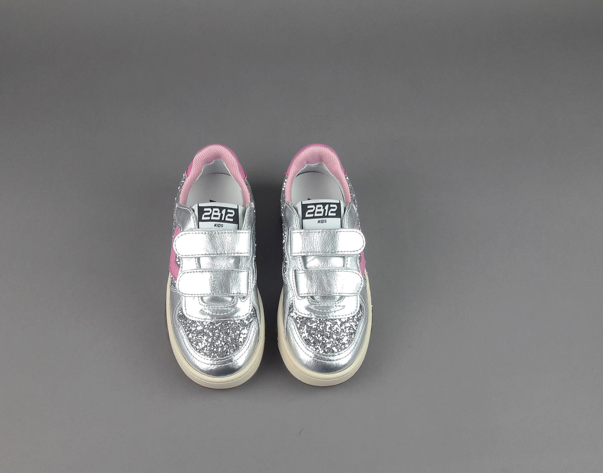 2B12 Sneakers Baby Hyper Pelle Metal Argento Glitter