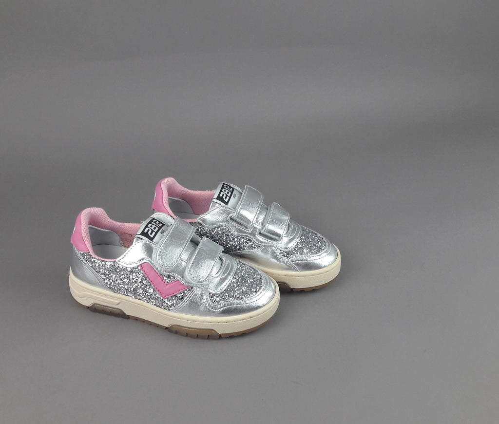 2B12 Sneakers Baby Hyper Pelle Metal Argento Glitter