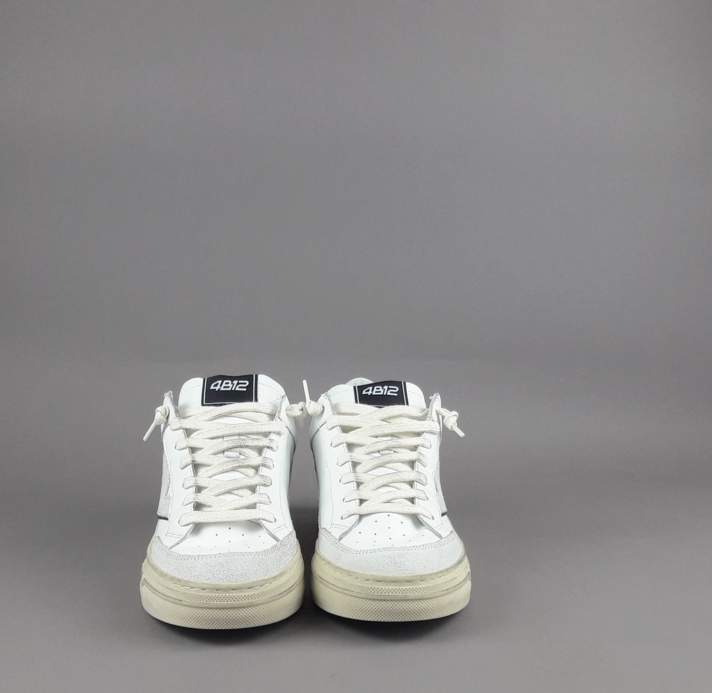 4B12 Sneakers Kyle Uomo Pelle E Camoscio Bianco