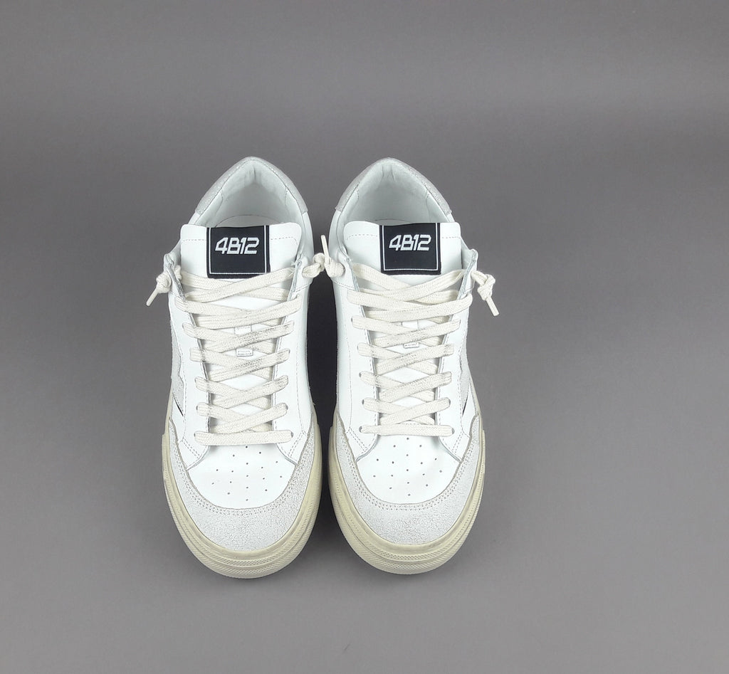 4B12 Sneakers Kyle Uomo Pelle E Camoscio Bianco