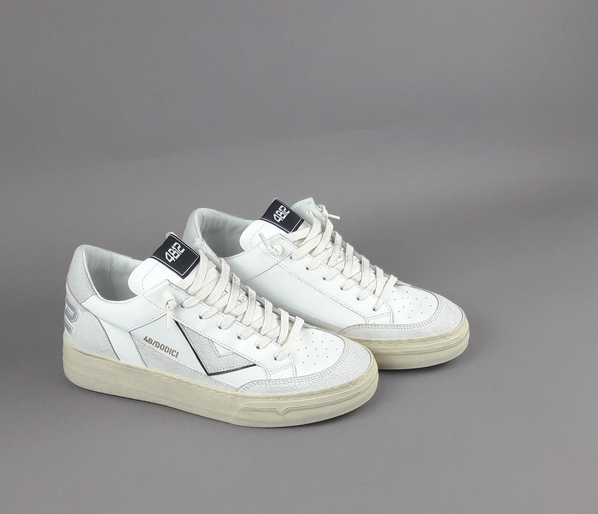 4B12 Sneakers Kyle Uomo Pelle E Camoscio Bianco