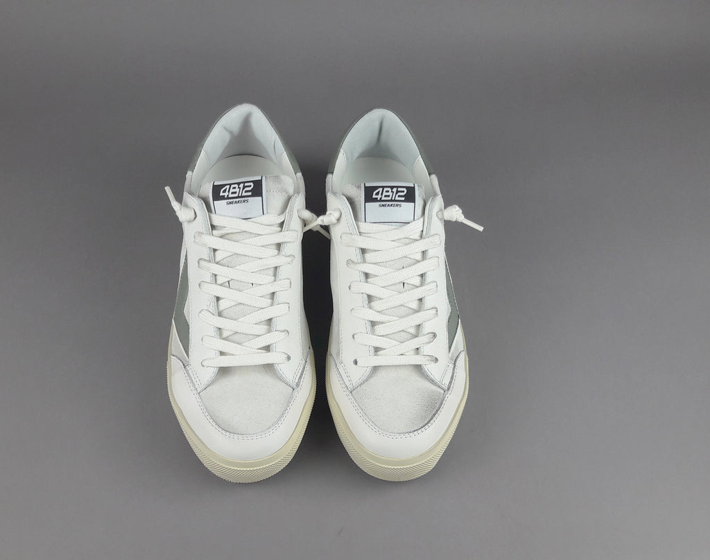 4B12 Sneakers Uomo Retro Camoscio Bianco Opaco