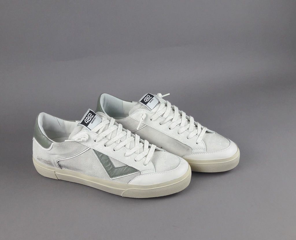 4B12 Sneakers Uomo Retro Camoscio Bianco Opaco