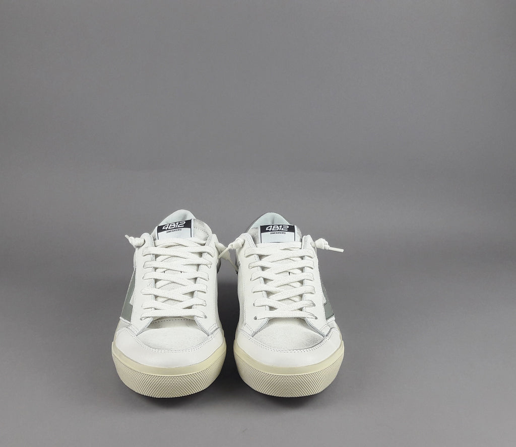 4B12 Sneakers Uomo Retro Camoscio Bianco Opaco