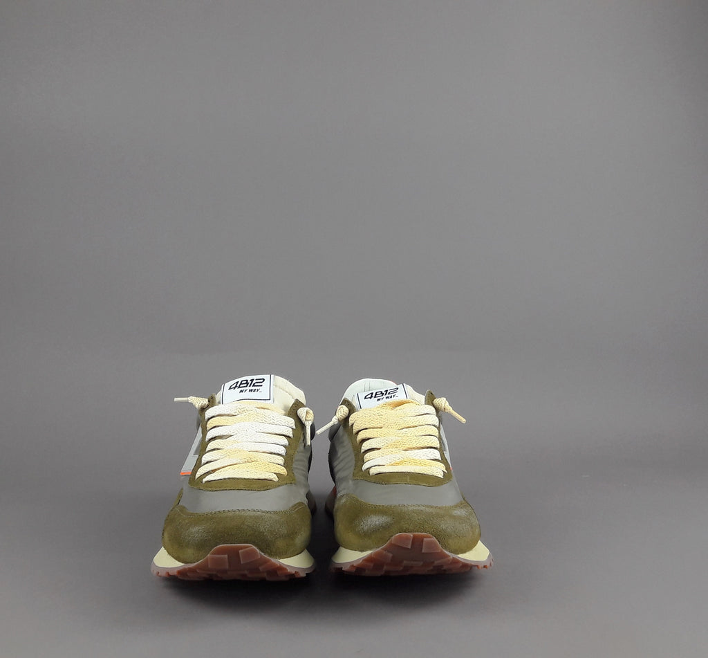 4B12 Sneakers Uomo Run Camoscio Tela Verde Militare