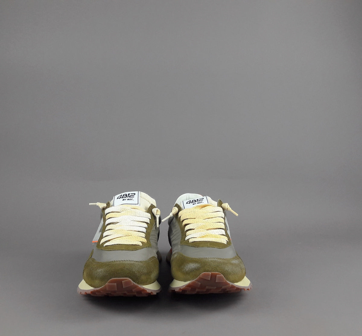 4B12 Sneakers Uomo Run Camoscio Tela Verde Militare