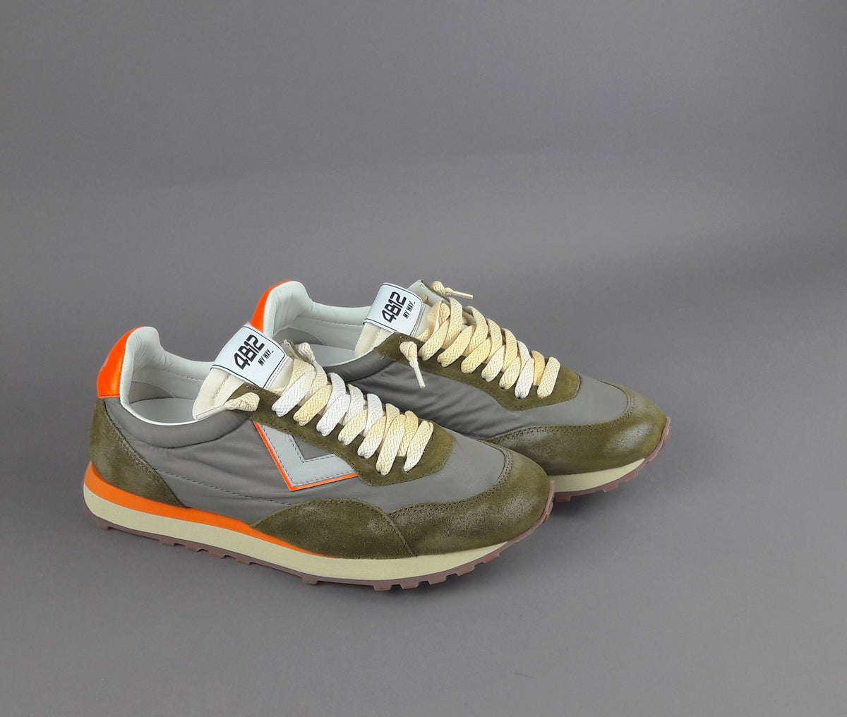 4B12 Sneakers Uomo Run Camoscio Tela Verde Militare