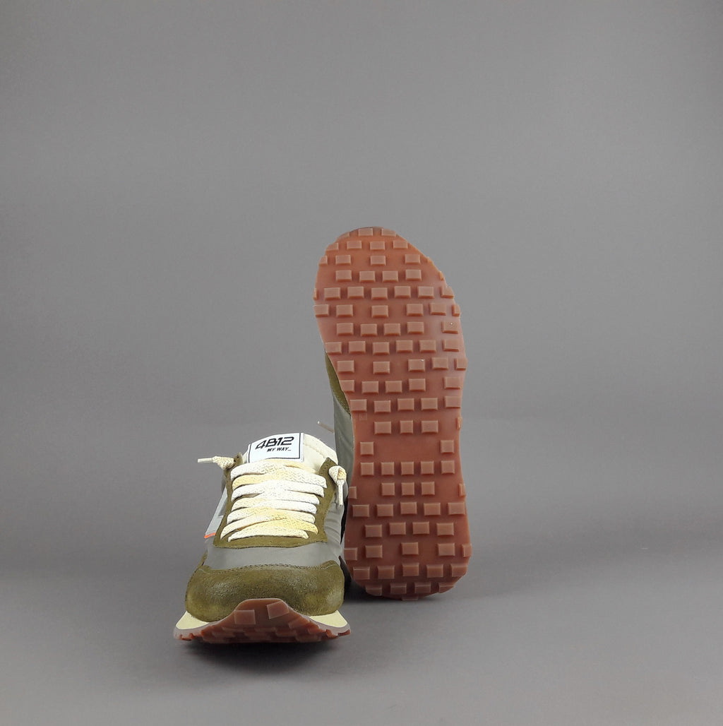 4B12 Sneakers Uomo Run Camoscio Tela Verde Militare