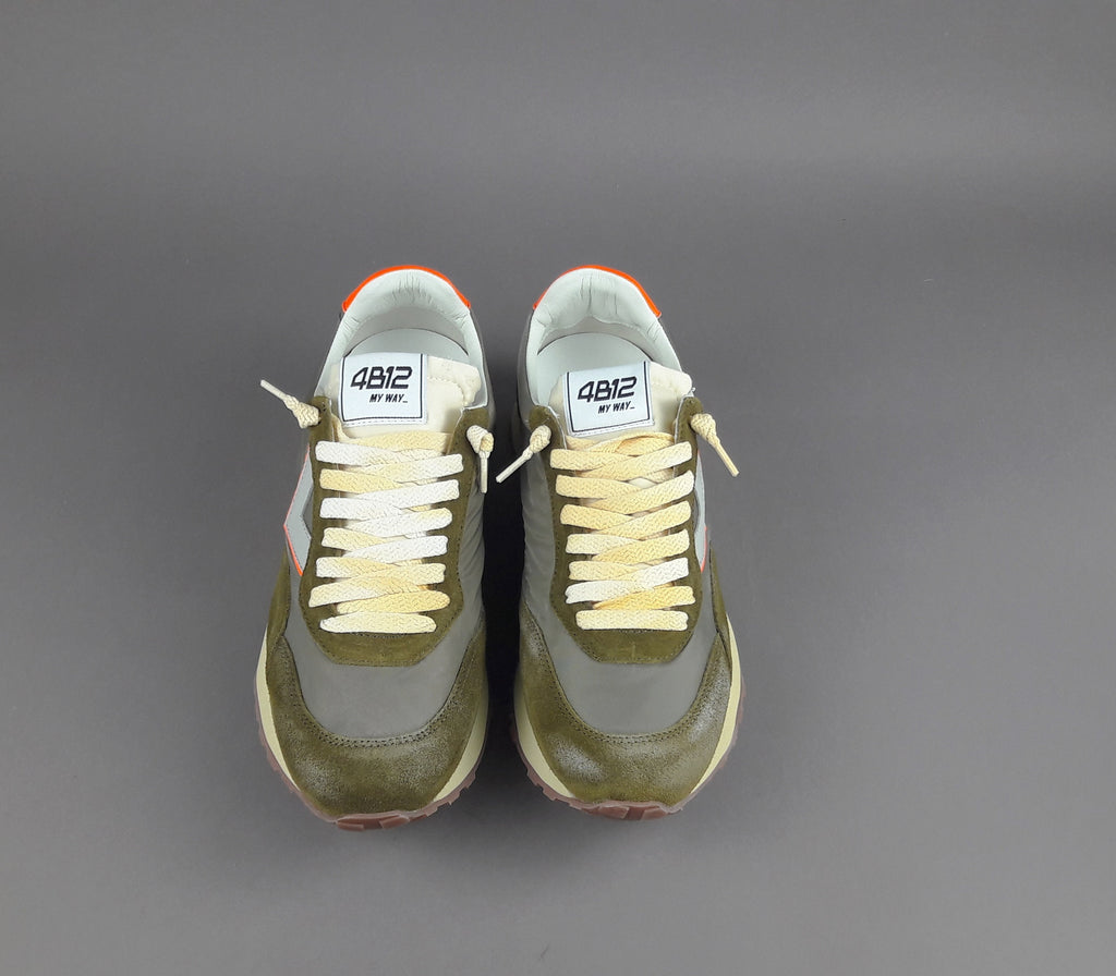 4B12 Sneakers Uomo Run Camoscio Tela Verde Militare