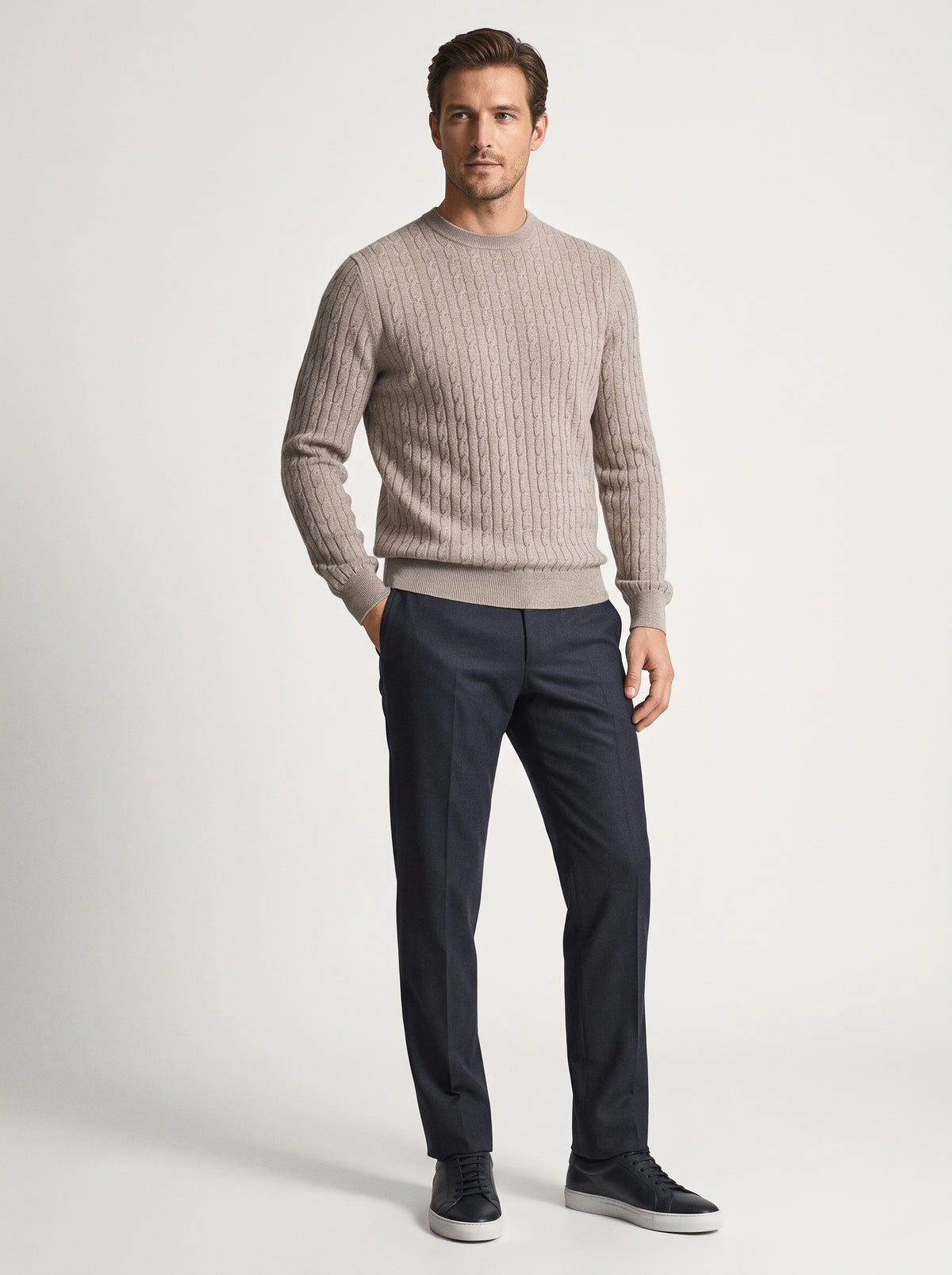 Filippo De Laurentiis Maglia Uomo Lana E Cashmere Trecce Beige Talpa
