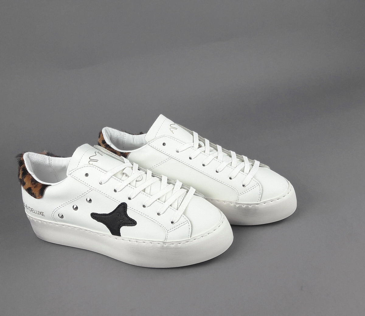Ama Brand Sneakers Donna Snk Pelle Bianco Spoiler Animalier