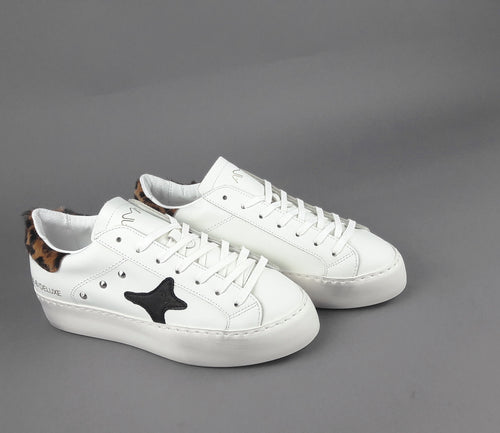 Ama Brand Sneakers Donna Snk Pelle Bianco Spoiler Animalier