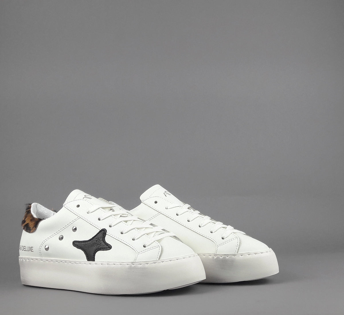 Ama Brand Sneakers Donna Snk Pelle Bianco Spoiler Animalier