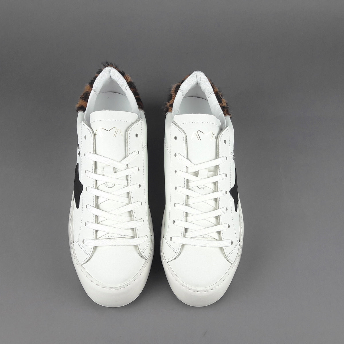 Ama Brand Sneakers Donna Snk Pelle Bianco Spoiler Animalier