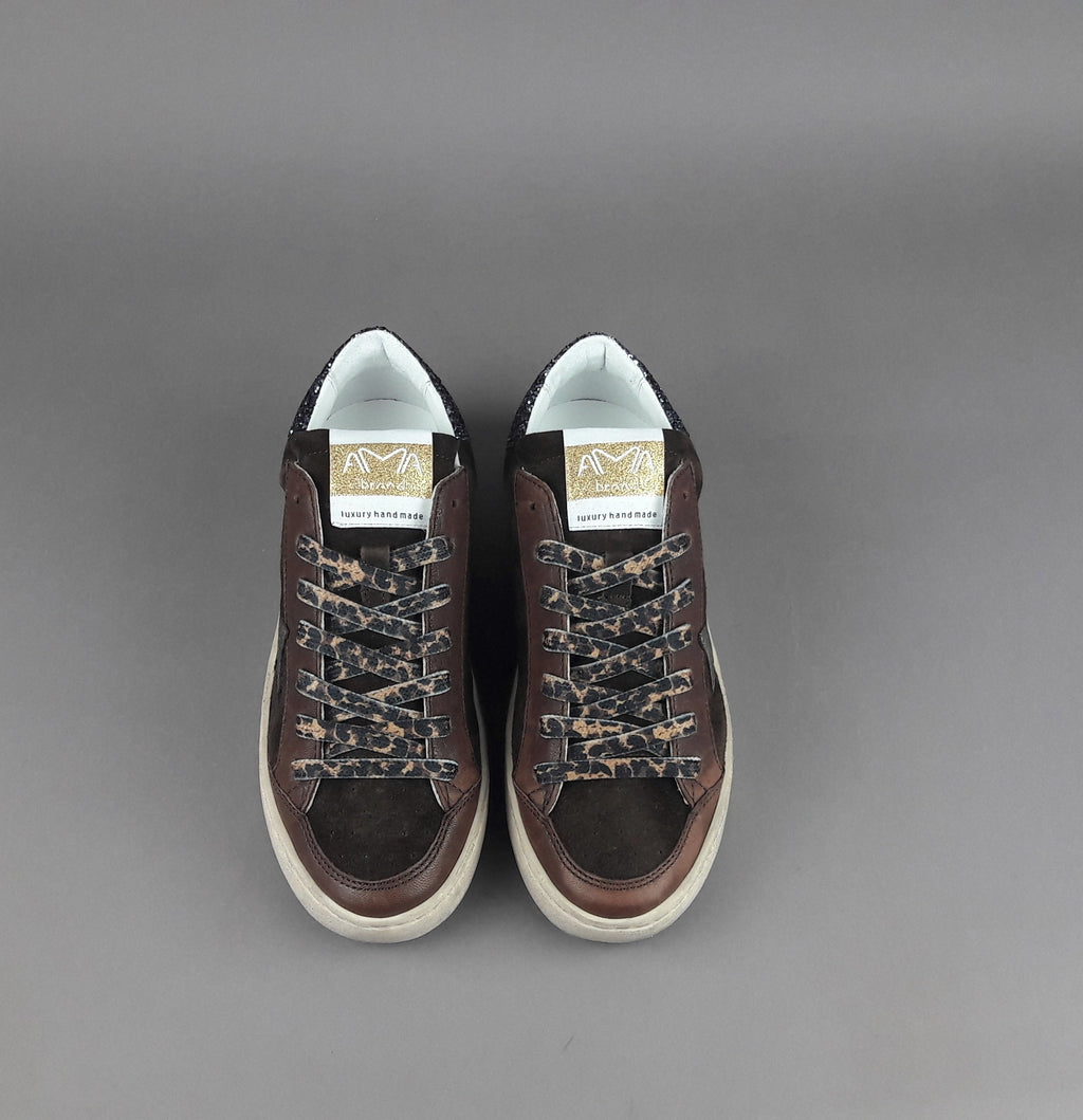 Ama Brand Slam Donna Pelle E Camoscio Marrone Scuro