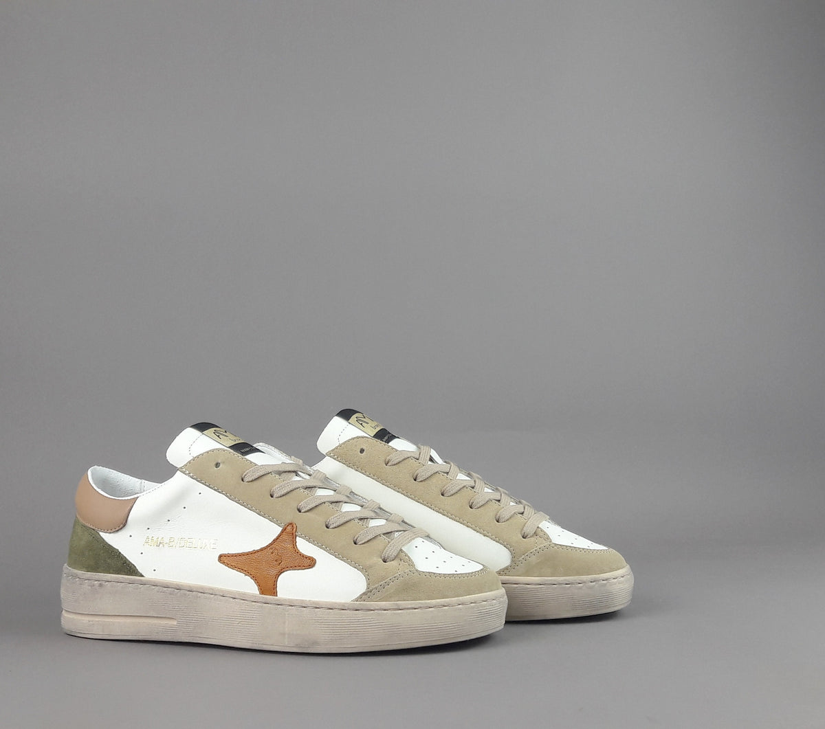 Ama Brand Sneakers Uomo Slam Pelle Bianco Beige