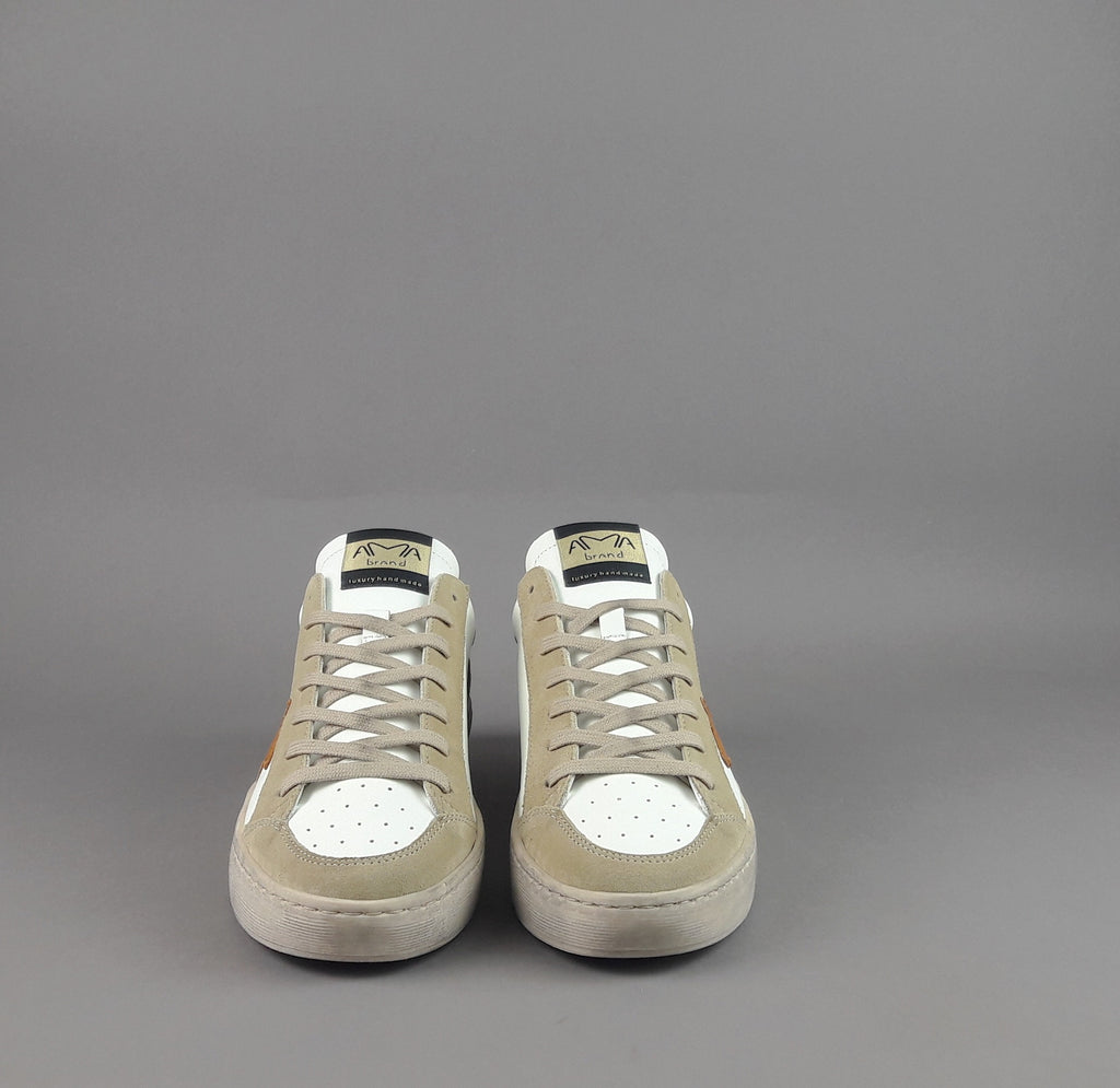 Ama Brand Sneakers Uomo Slam Pelle Bianco Beige