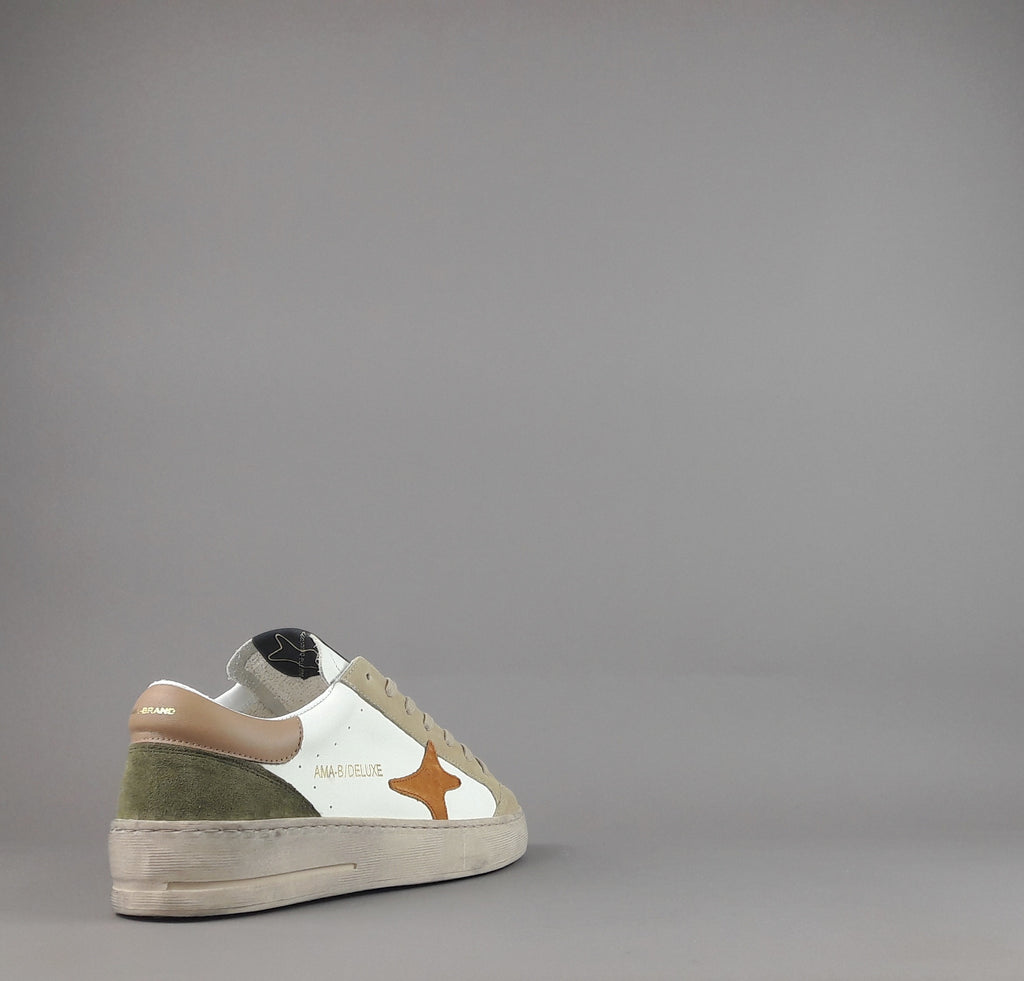 Ama Brand Sneakers Uomo Slam Pelle Bianco Beige
