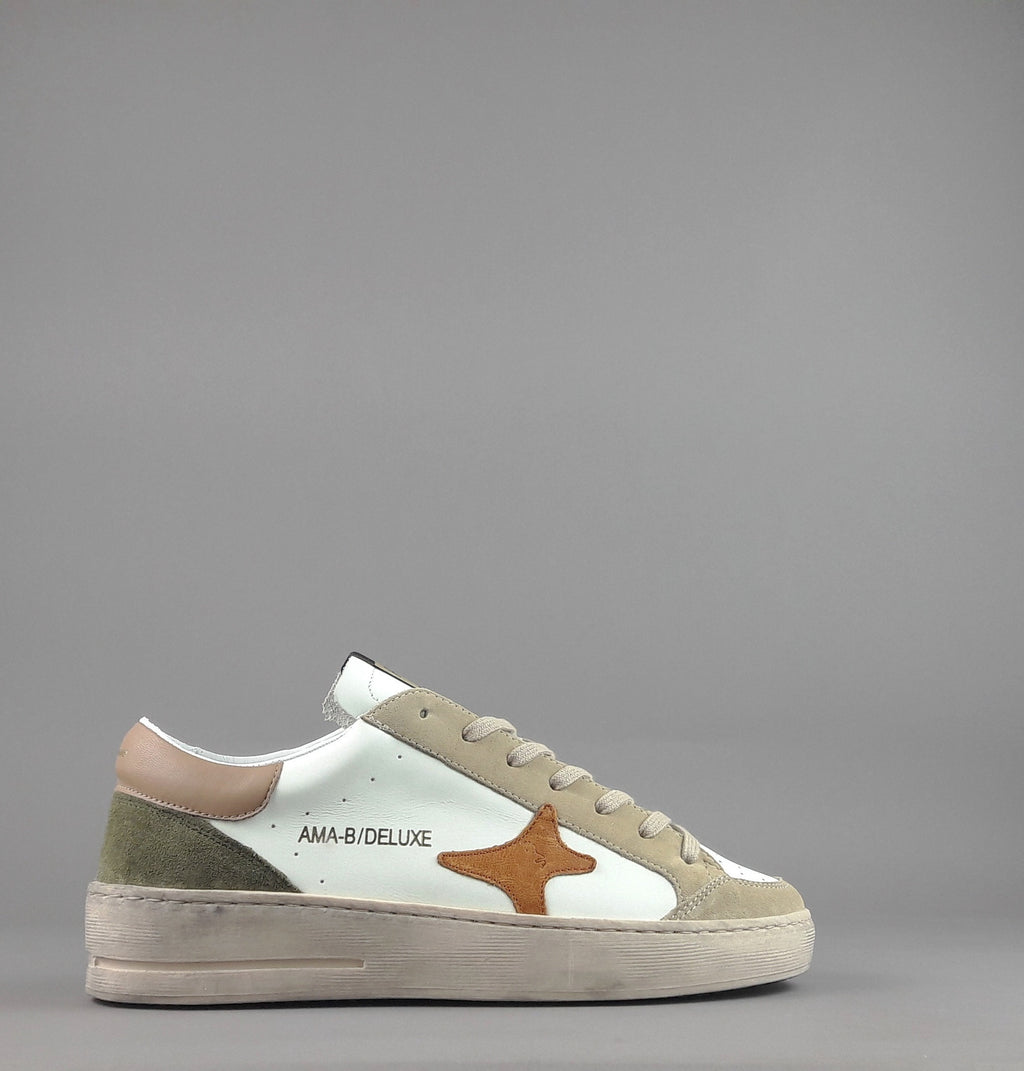 Ama Brand Sneakers Uomo Slam Pelle Bianco Beige