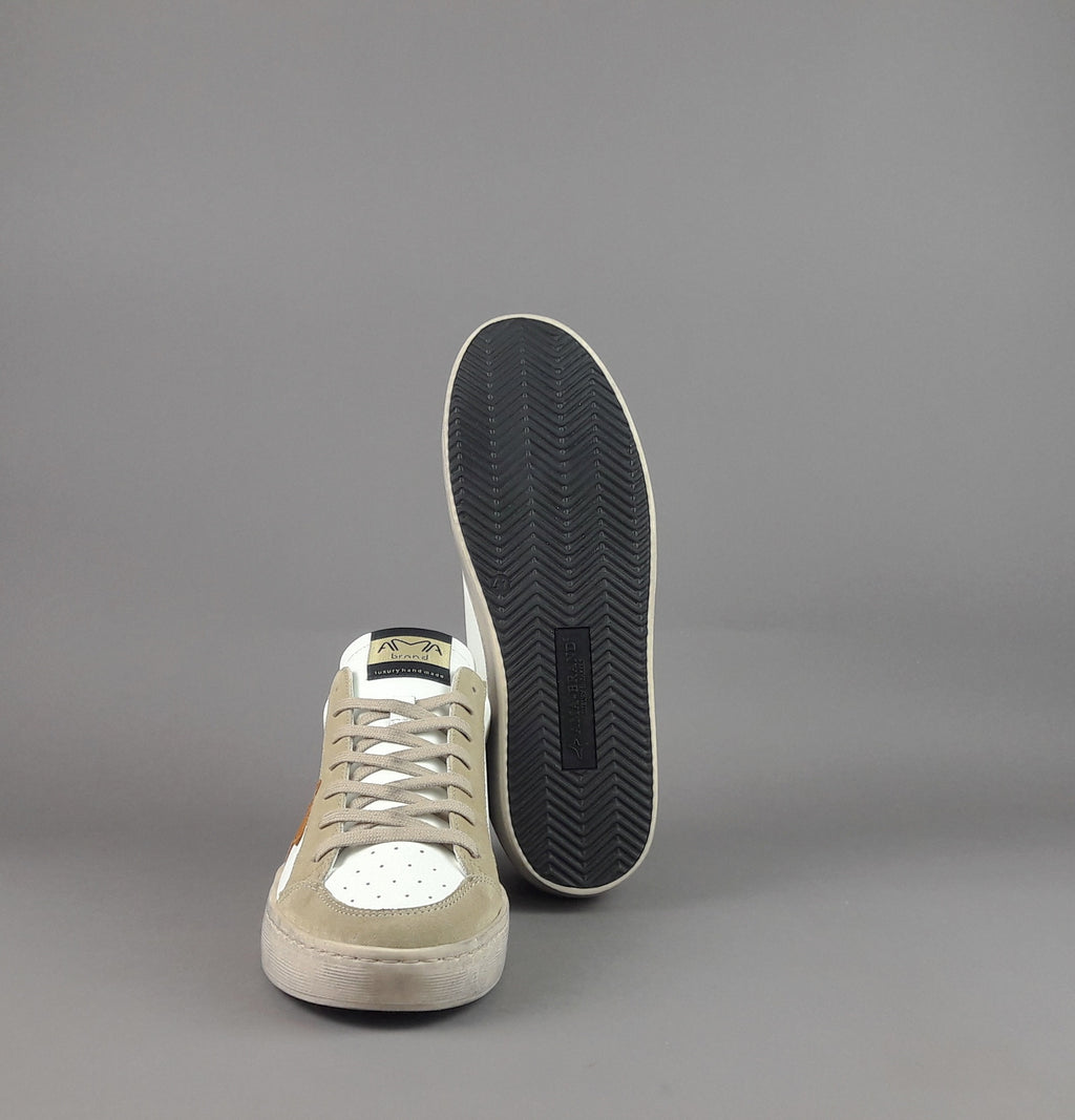 Ama Brand Sneakers Uomo Slam Pelle Bianco Beige