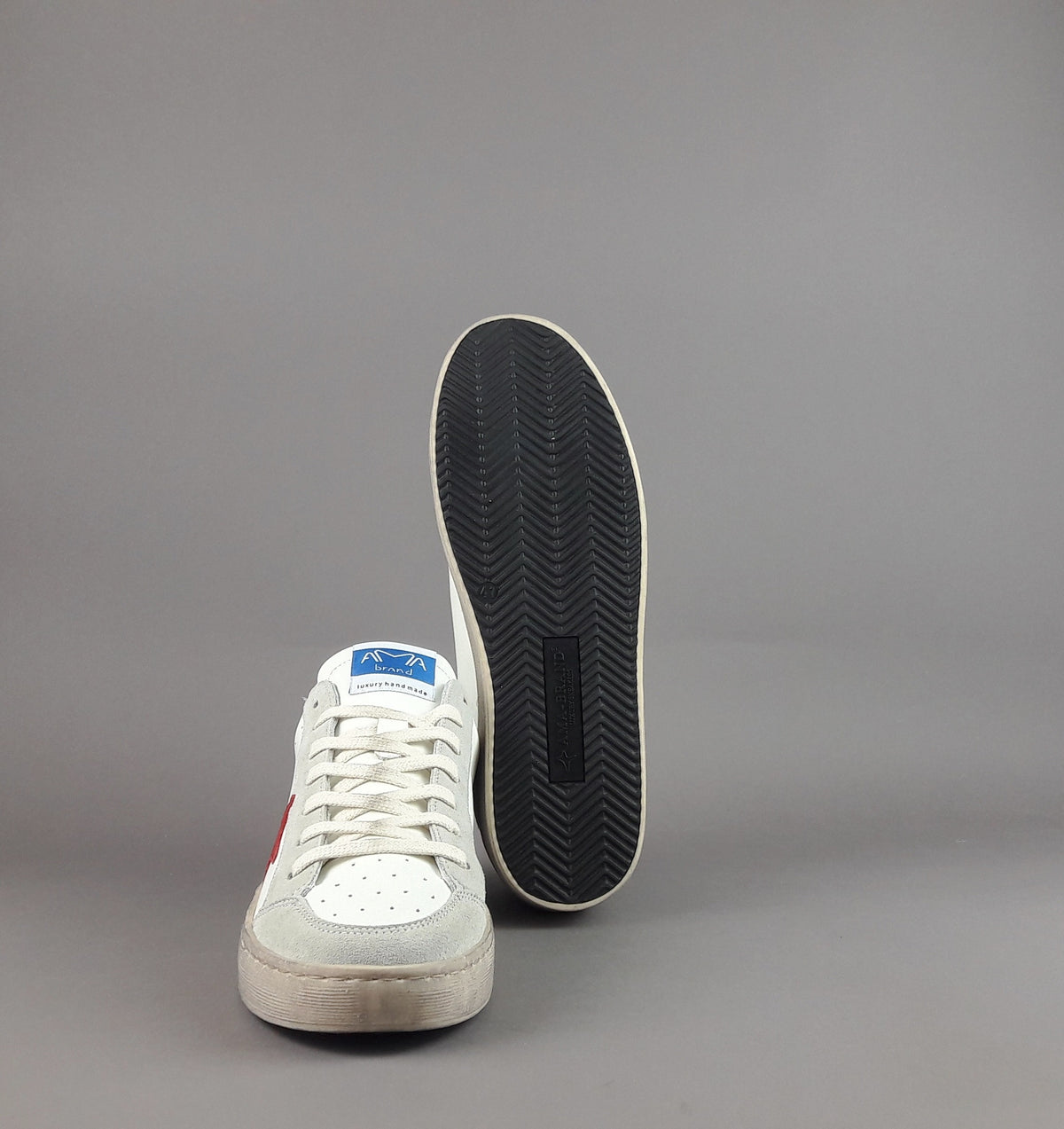 Ama Brand Sneakers Uomo Slam Pelle Bianco Grigio Chiaro