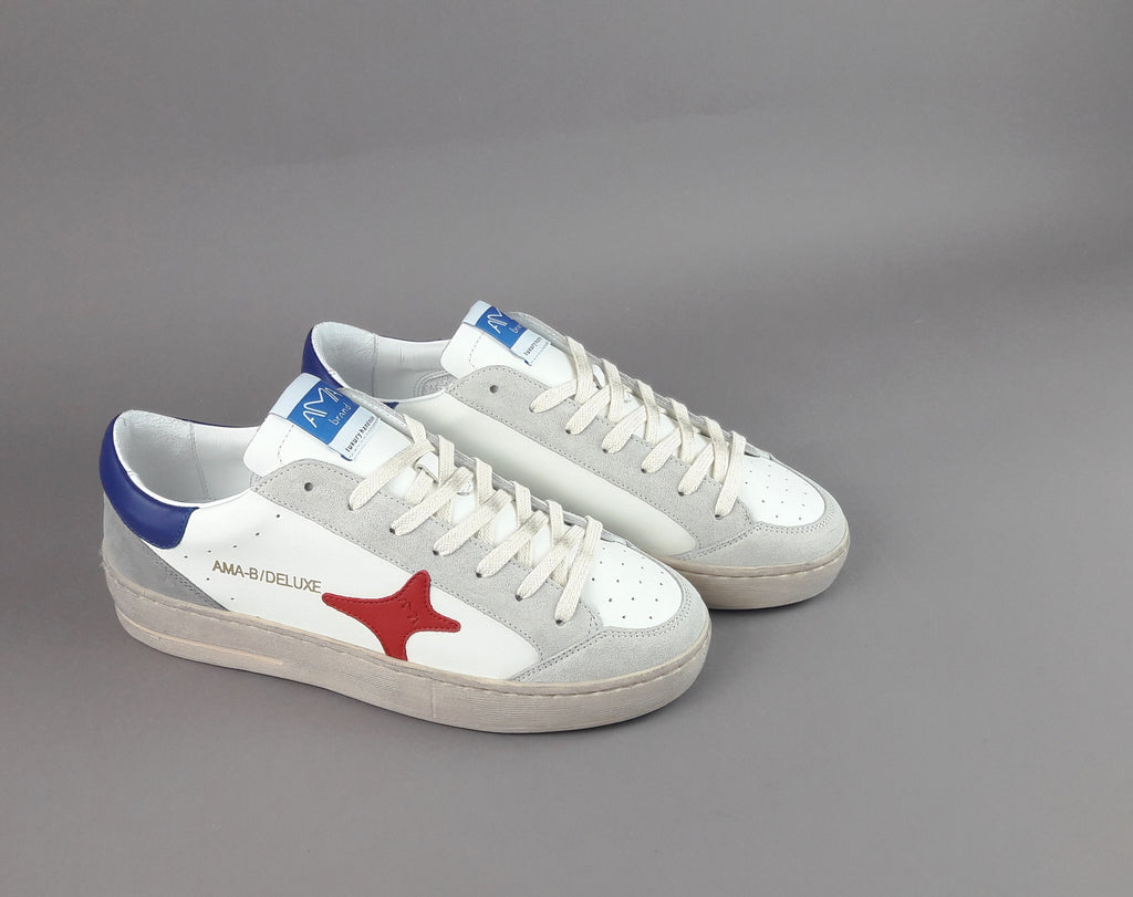 Ama Brand Sneakers Uomo Slam Pelle Bianco Grigio Chiaro