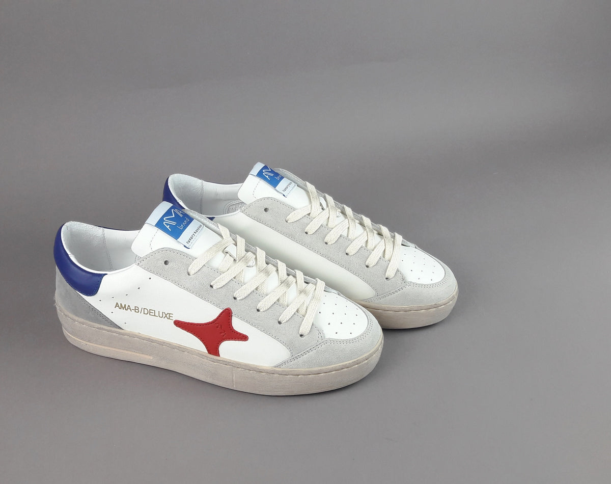 Ama Brand Sneakers Uomo Slam Pelle Bianco Grigio Chiaro