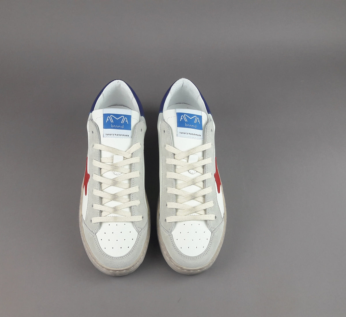 Ama Brand Sneakers Uomo Slam Pelle Bianco Grigio Chiaro