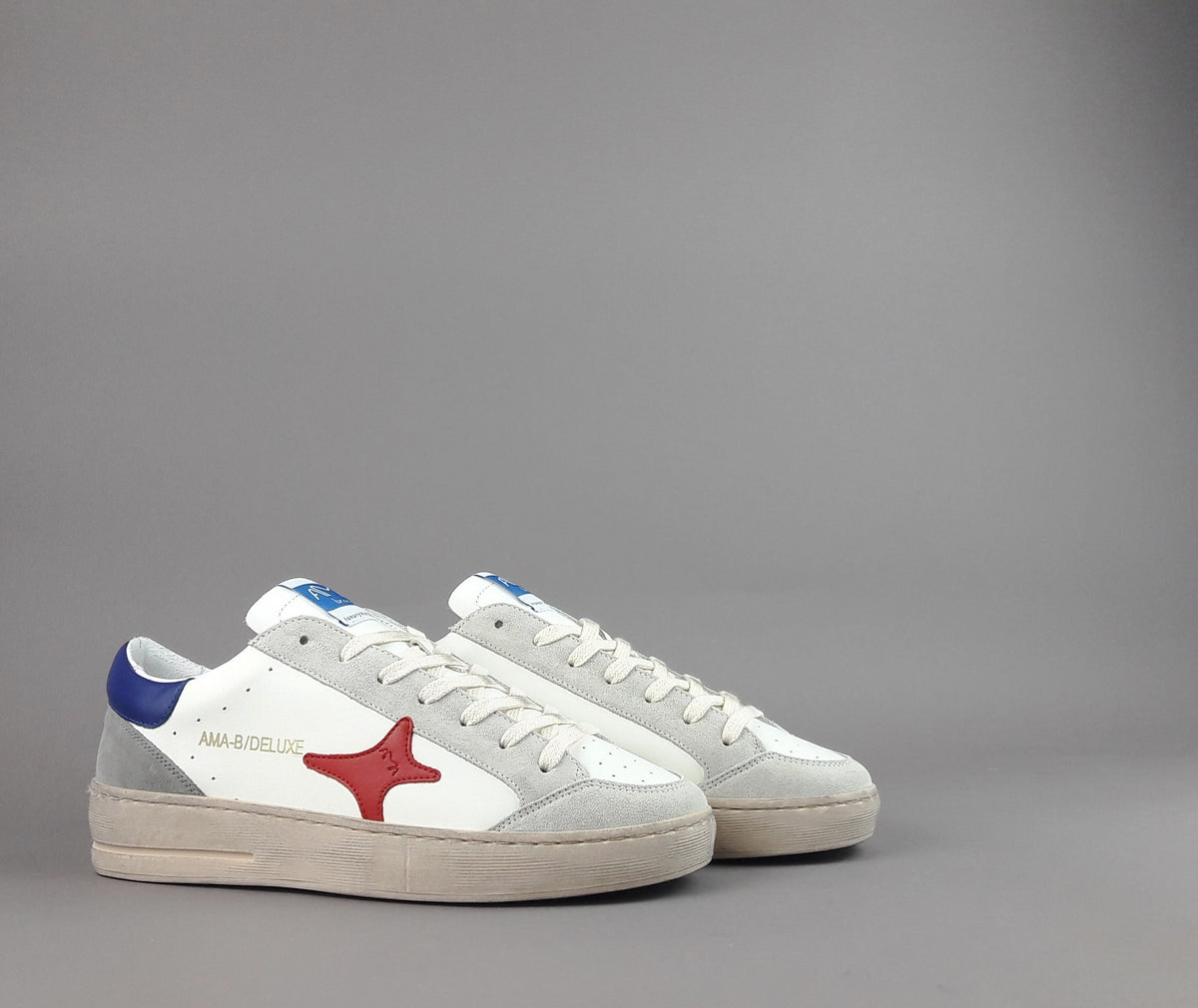 Ama Brand Sneakers Uomo Slam Pelle Bianco Grigio Chiaro