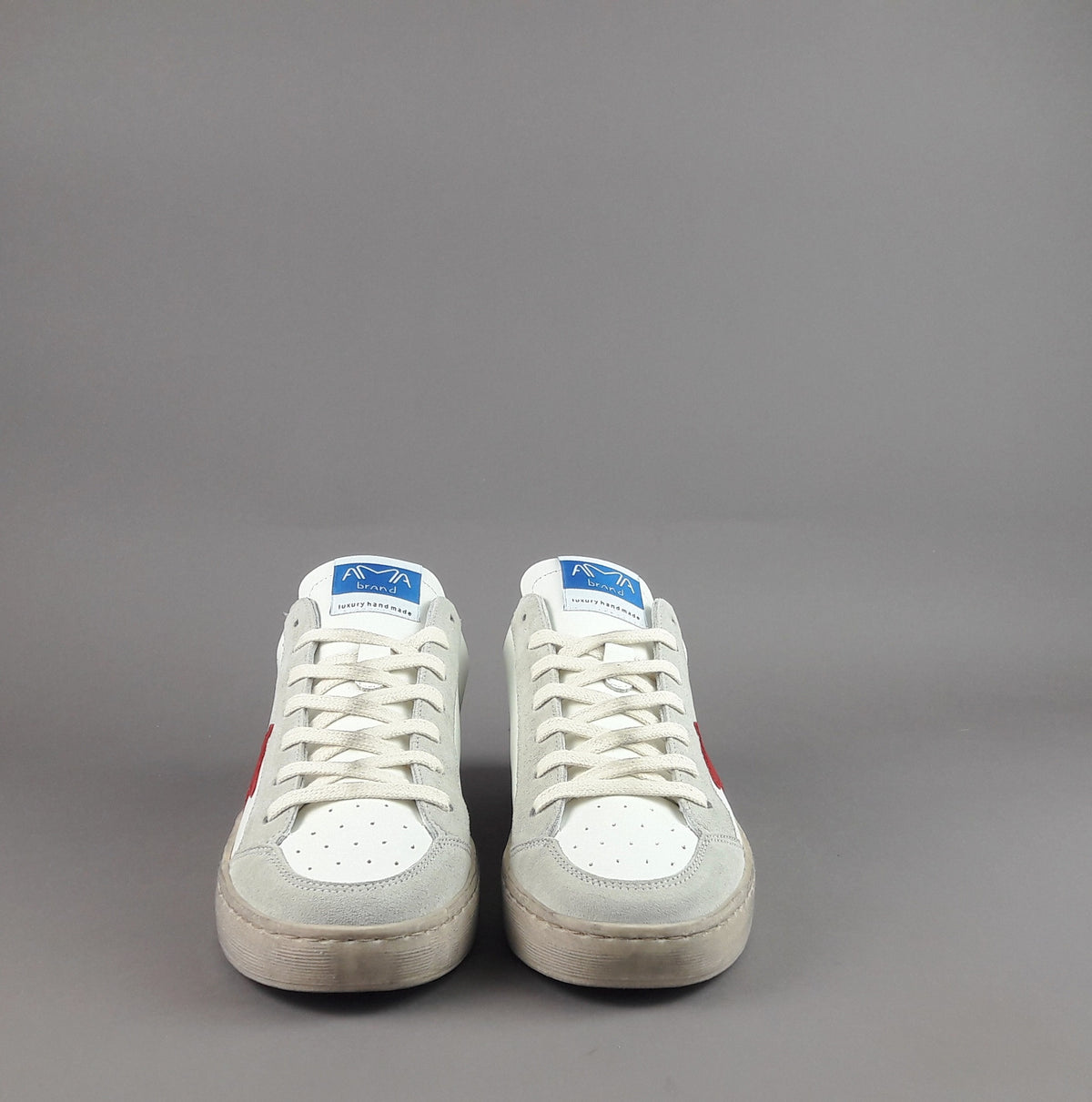 Ama Brand Sneakers Uomo Slam Pelle Bianco Grigio Chiaro