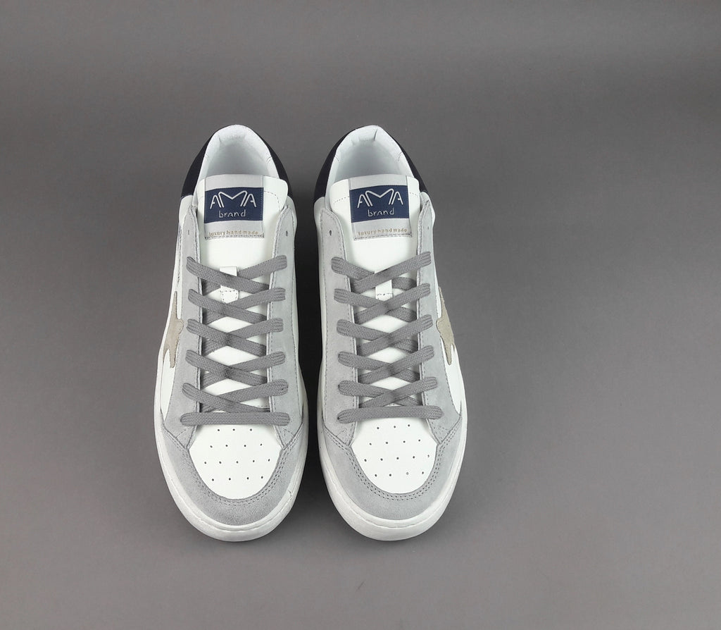 Ama Brand Sneakers Uomo Slam Pelle Bianco Grigio