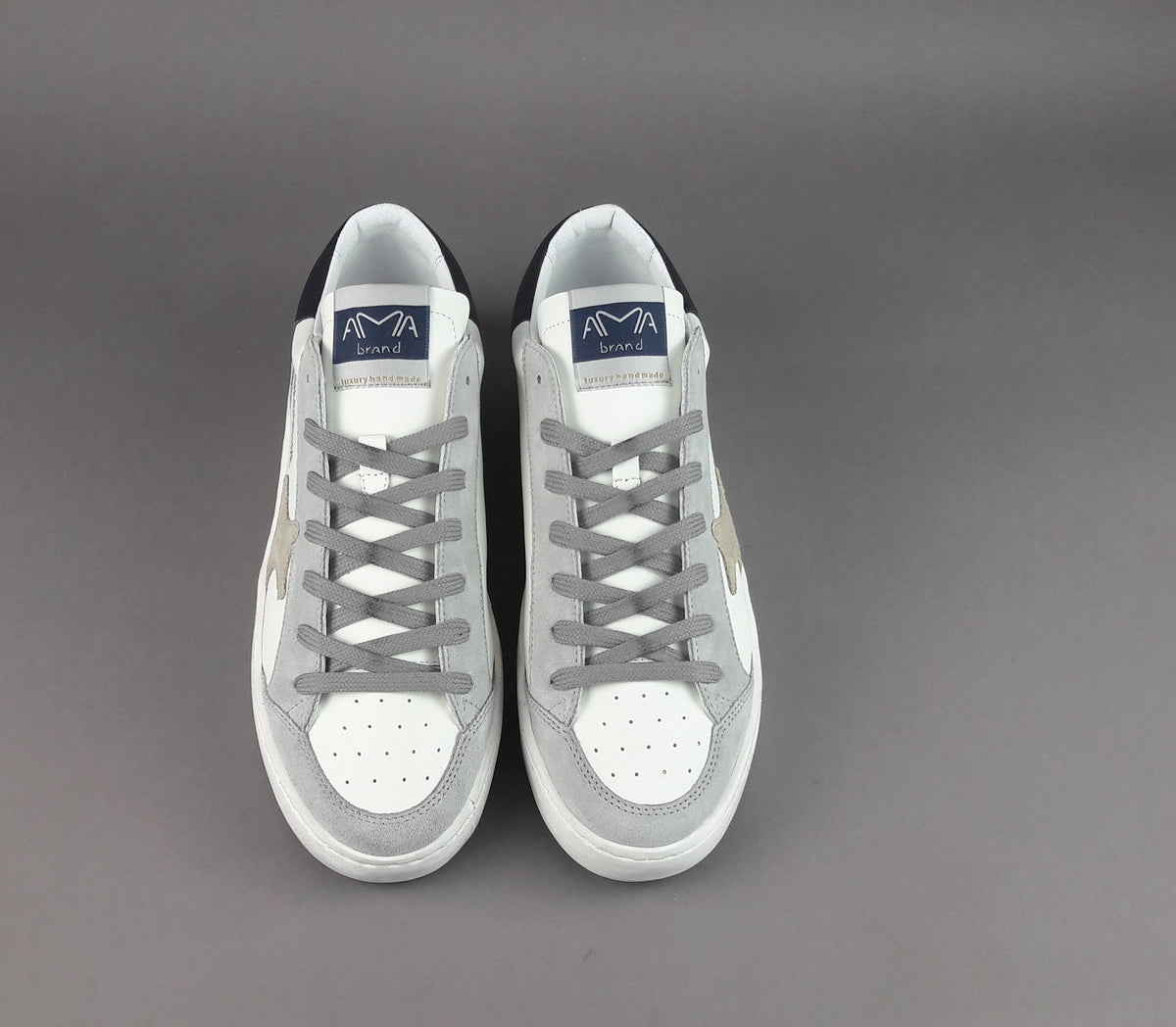 Ama Brand Sneakers Uomo Slam Pelle Bianco Grigio