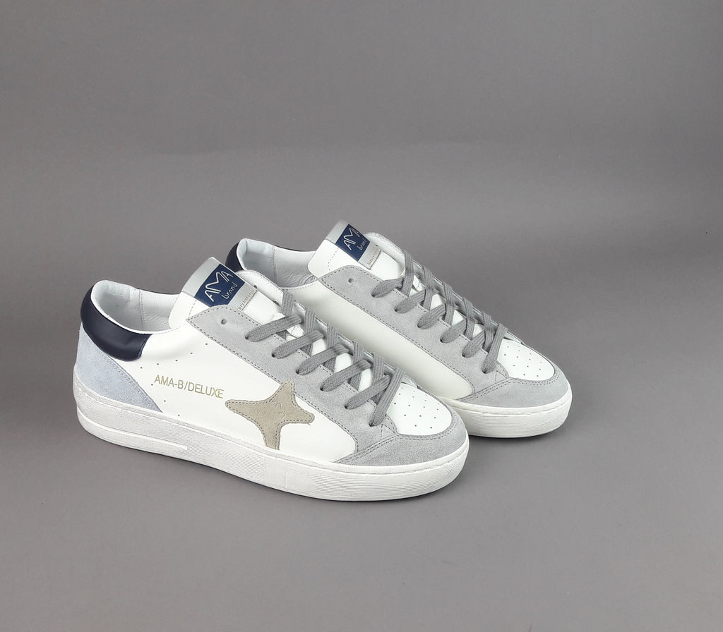 Ama Brand Sneakers Uomo Slam Pelle Bianco Grigio