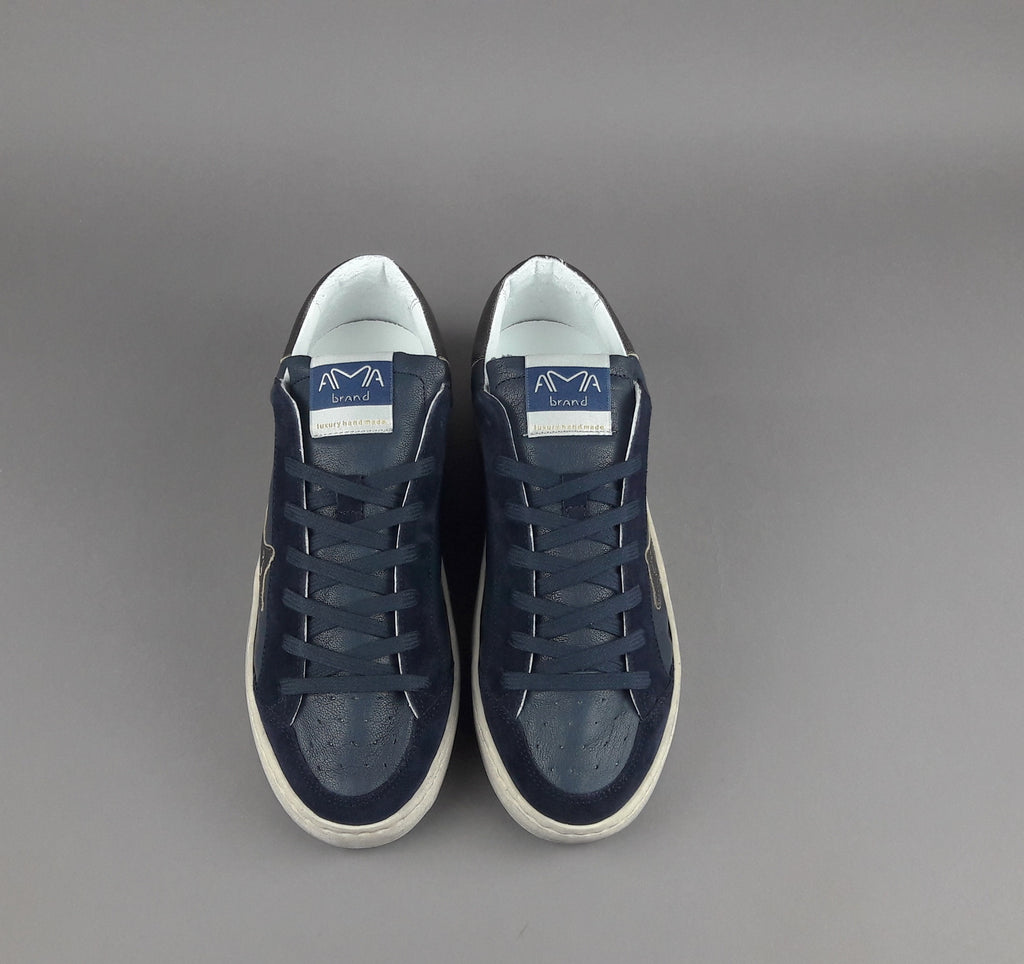 Ama Brand Sneakers Uomo Slam Pelle E Camoscio Blu Scuro