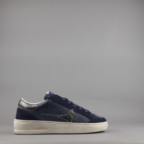 Ama Brand Sneakers Uomo Slam Pelle E Camoscio Blu Scuro