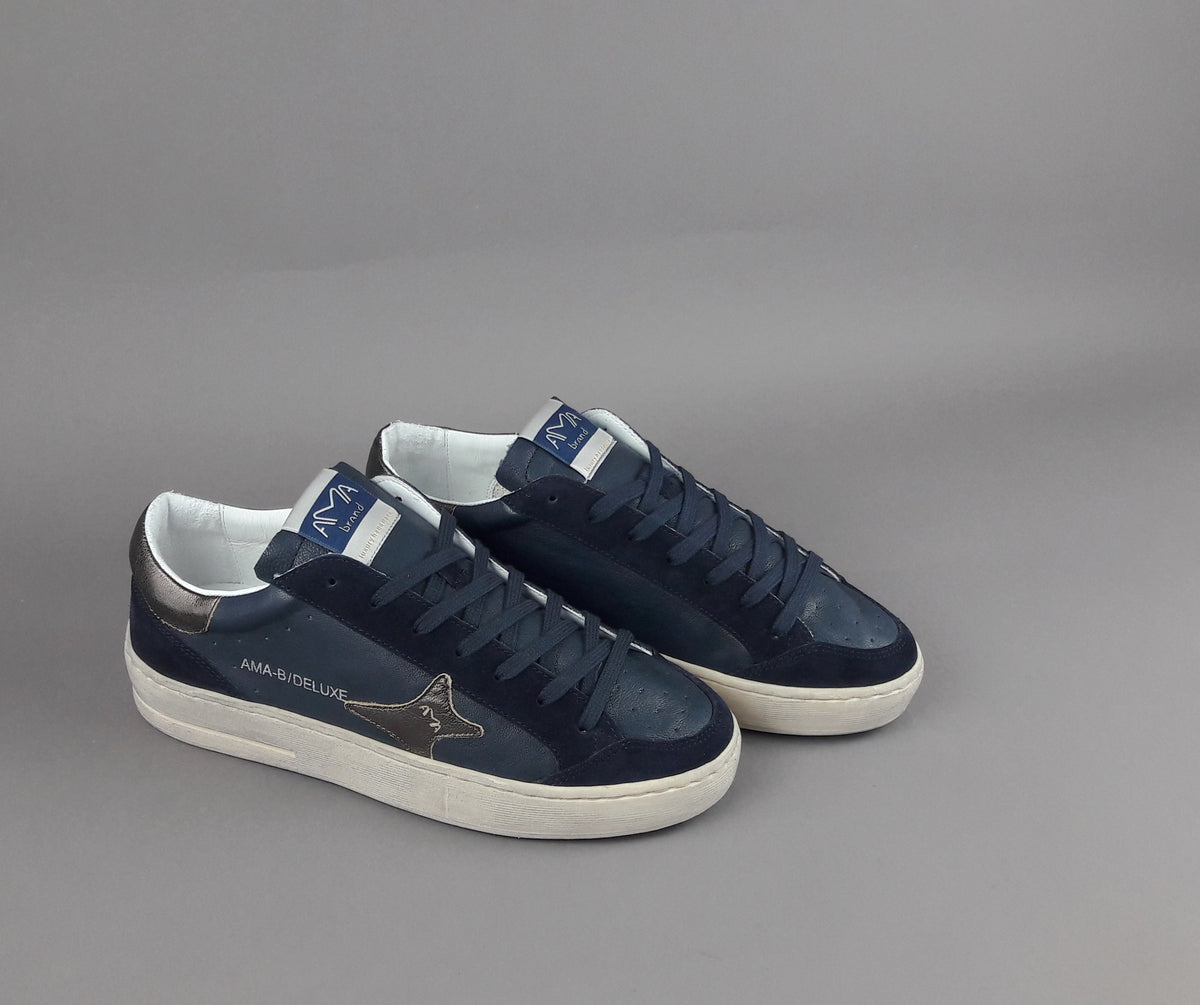 Ama Brand Sneakers Uomo Slam Pelle E Camoscio Blu Scuro