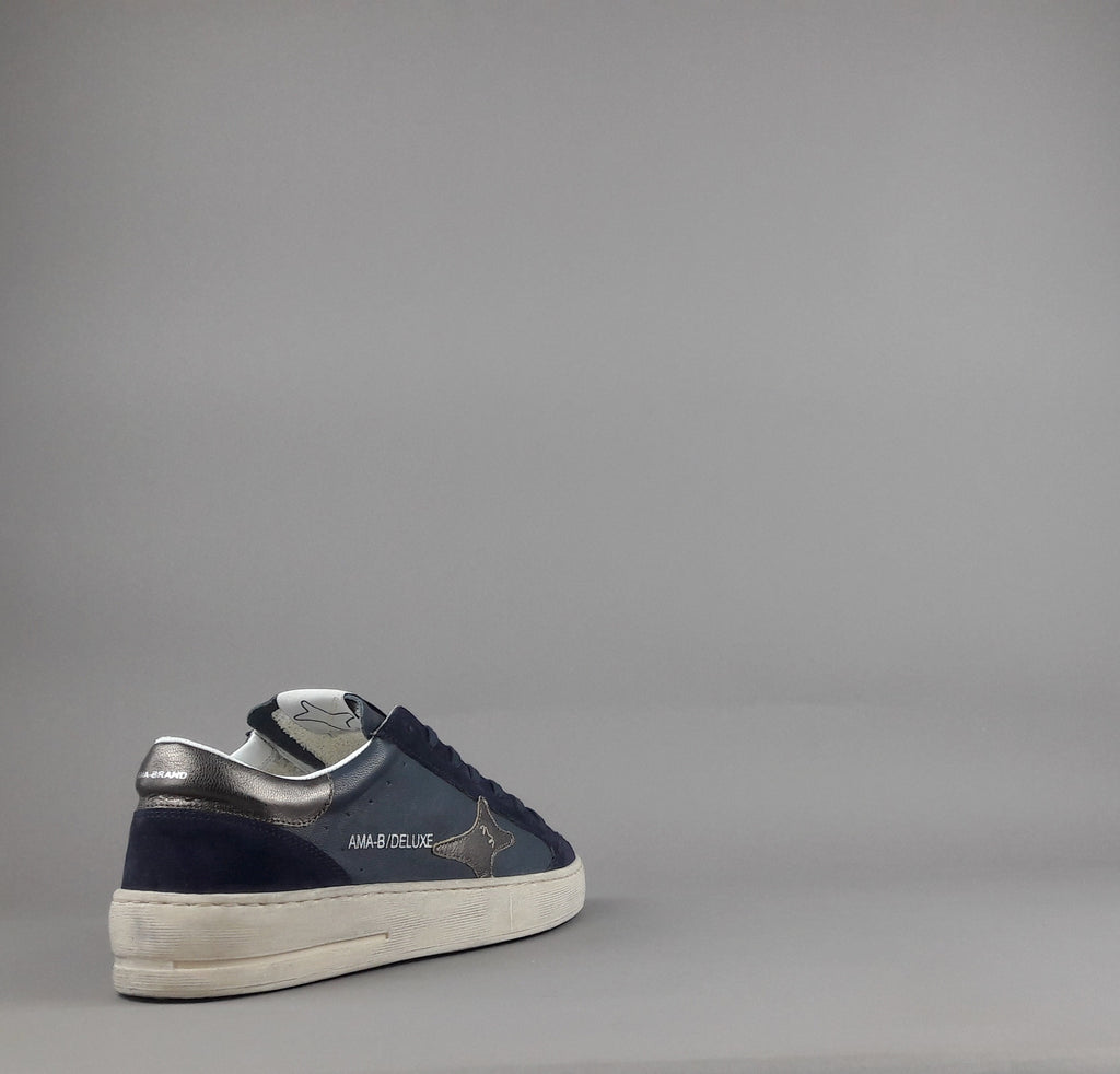 Ama Brand Sneakers Uomo Slam Pelle E Camoscio Blu Scuro