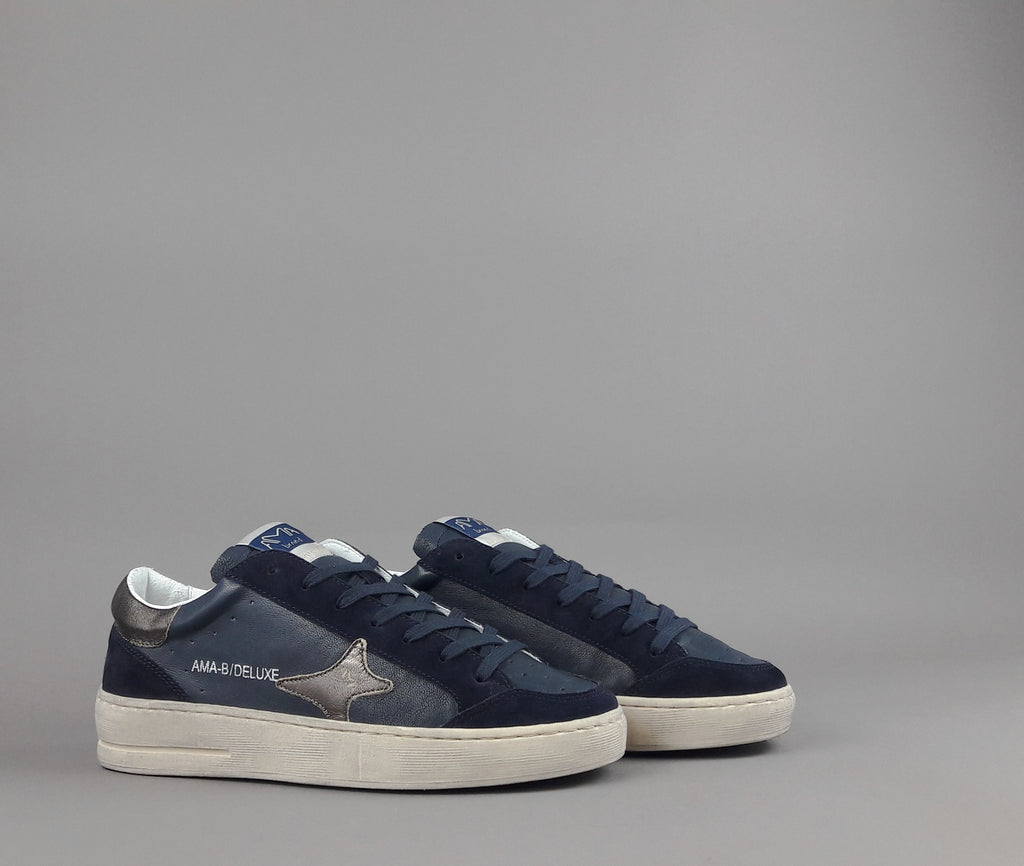 Ama Brand Sneakers Uomo Slam Pelle E Camoscio Blu Scuro