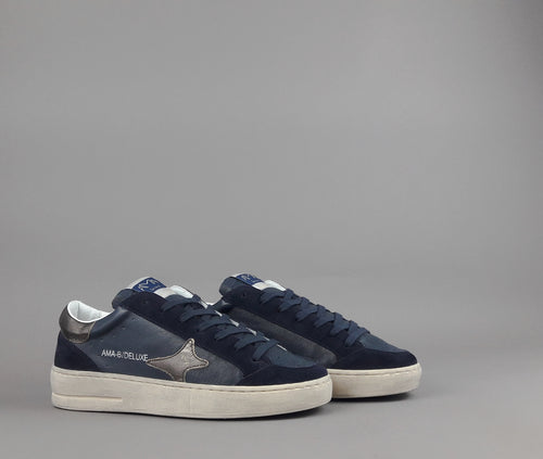 Ama Brand Sneakers Uomo Slam Pelle E Camoscio Blu Scuro