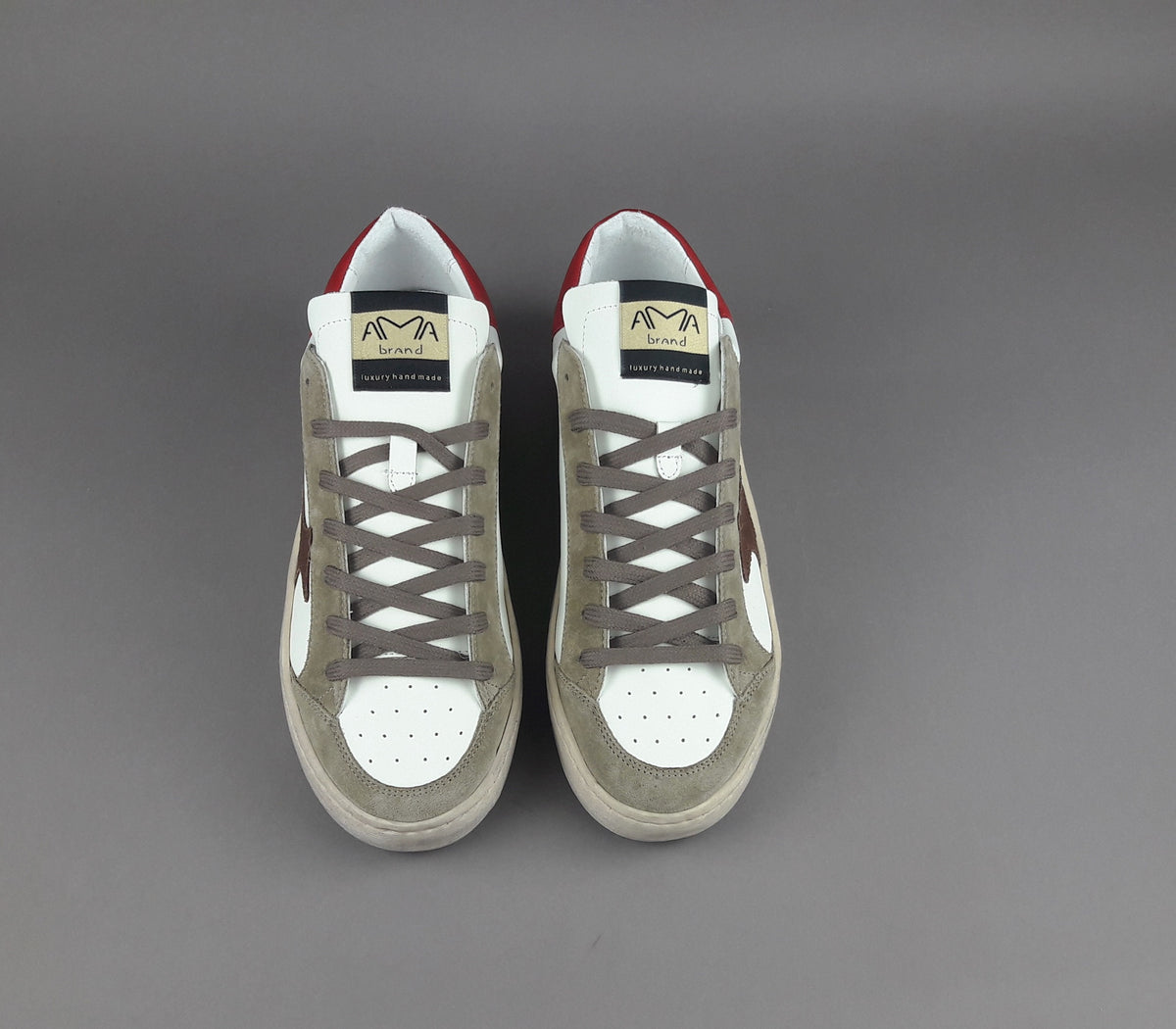 Ama Brand Sneakers Uomo Slam Pelle E Camoscio Verde Militare Tenue