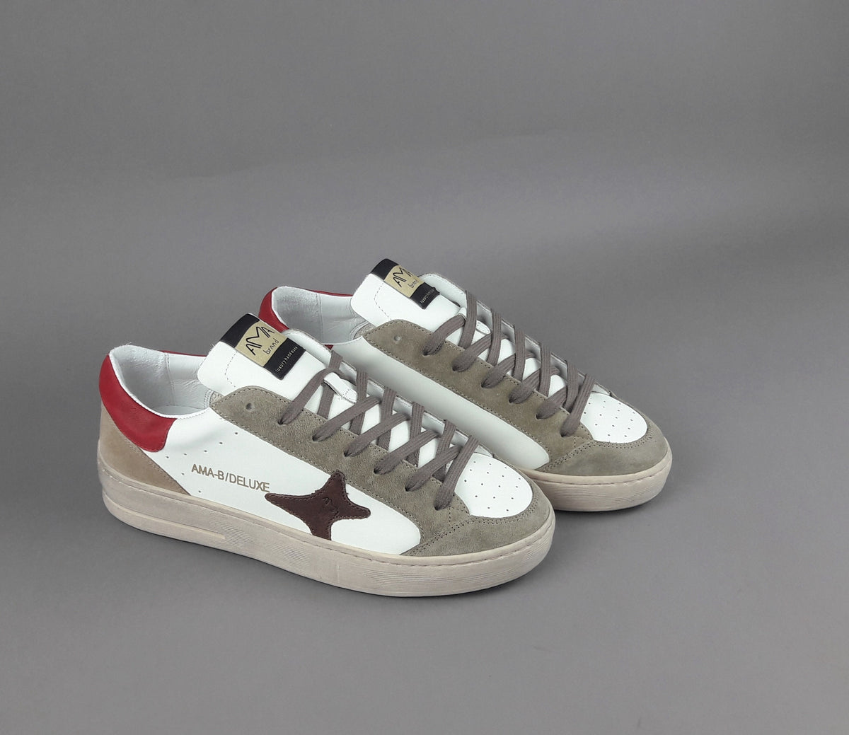 Ama Brand Sneakers Uomo Slam Pelle E Camoscio Verde Militare Tenue