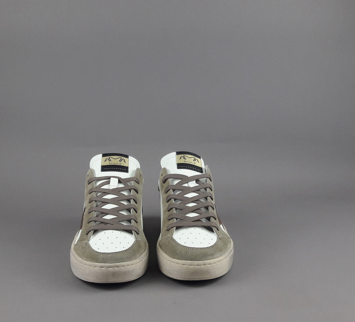 Ama Brand Sneakers Uomo Slam Pelle E Camoscio Verde Militare Tenue