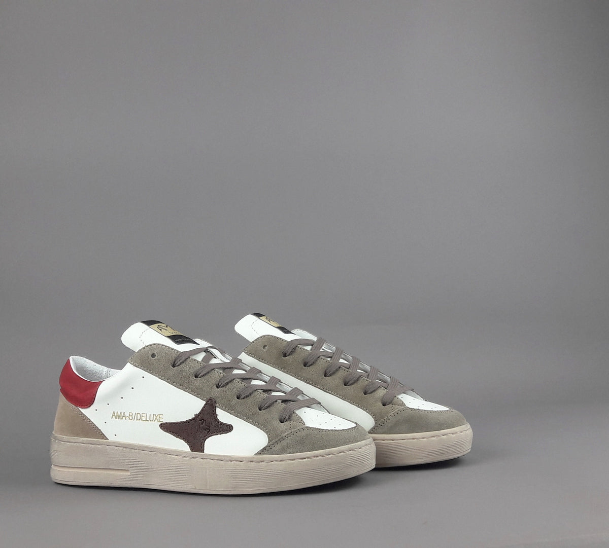 Ama Brand Sneakers Uomo Slam Pelle E Camoscio Verde Militare Tenue