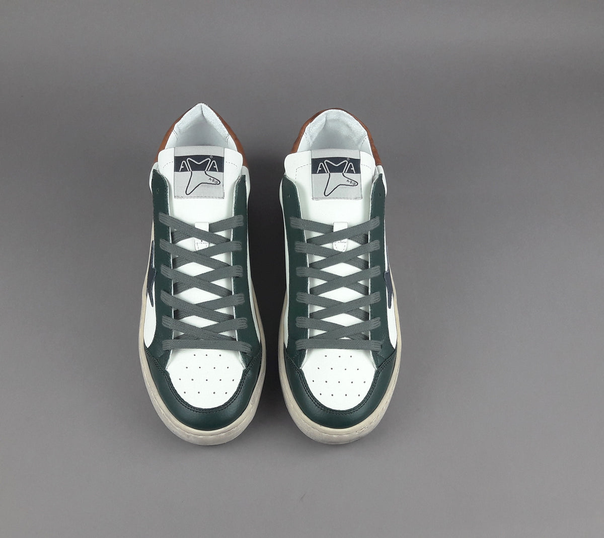 Ama Brand Sneakers Uomo Slam Pelle Verde Scuro Bianco