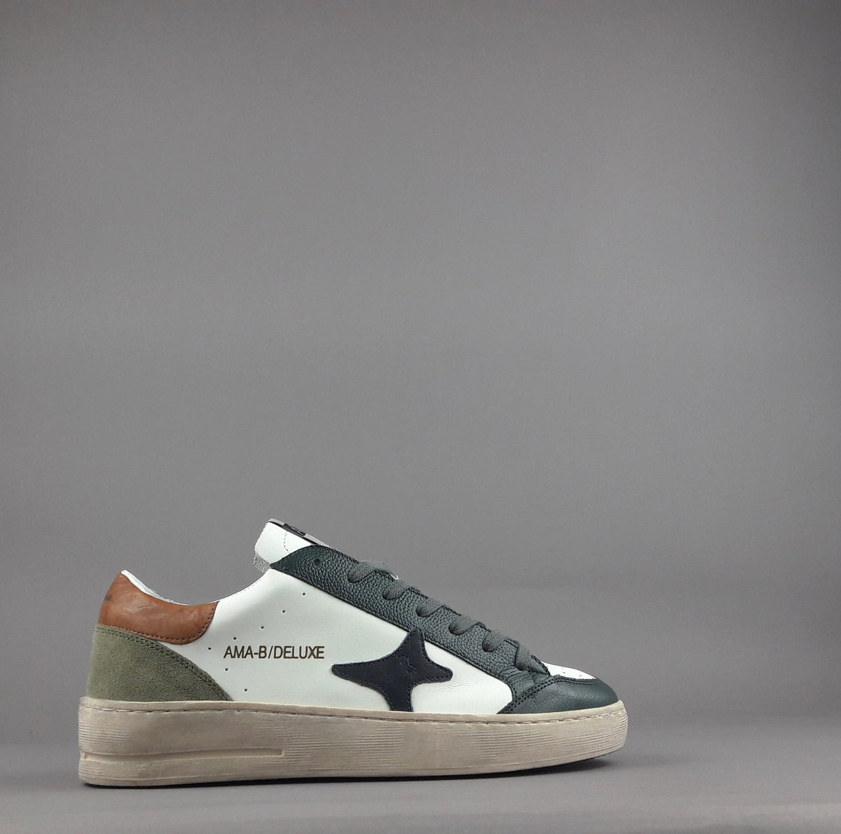 Ama Brand Sneakers Uomo Slam Pelle Verde Scuro Bianco