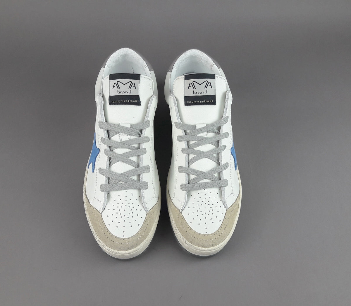 Ama Brand Sneakers Uomo Sun Pelle Bianco Spoiler Grigio