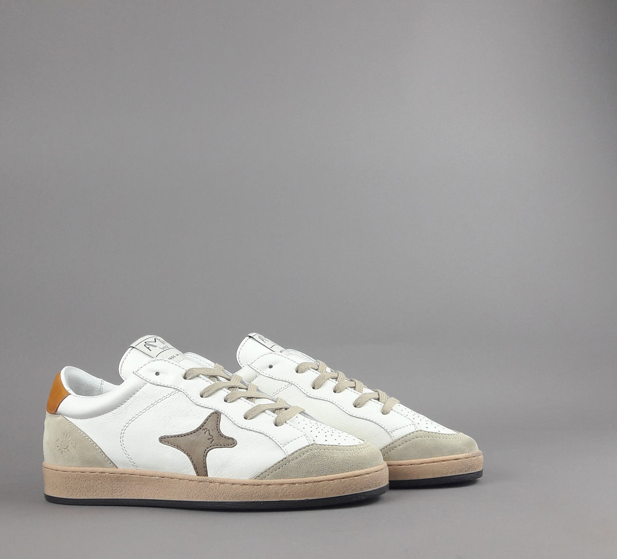 Ama Brand Sneakers Uomo Sun Pelle E Camoscio Bianco Beige