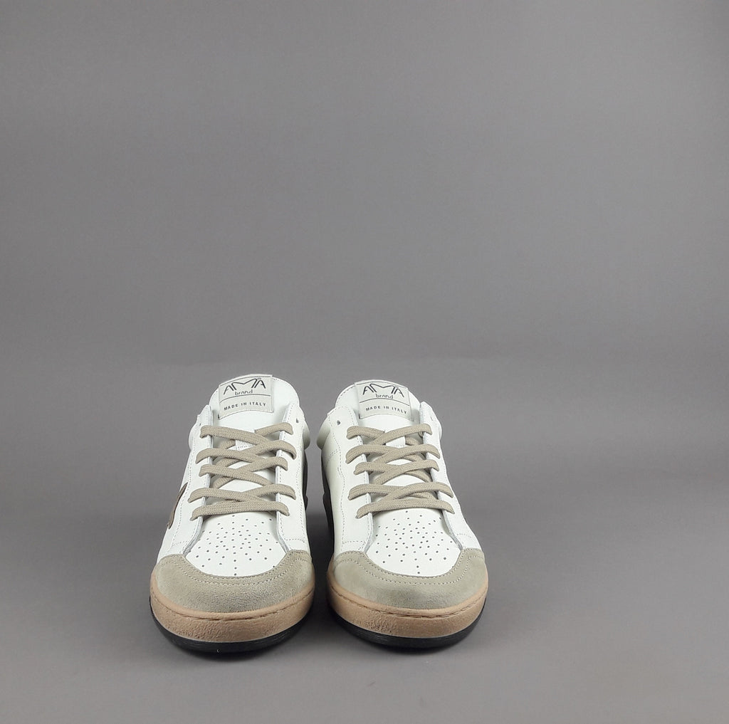 Ama Brand Sneakers Uomo Sun Pelle E Camoscio Bianco Beige