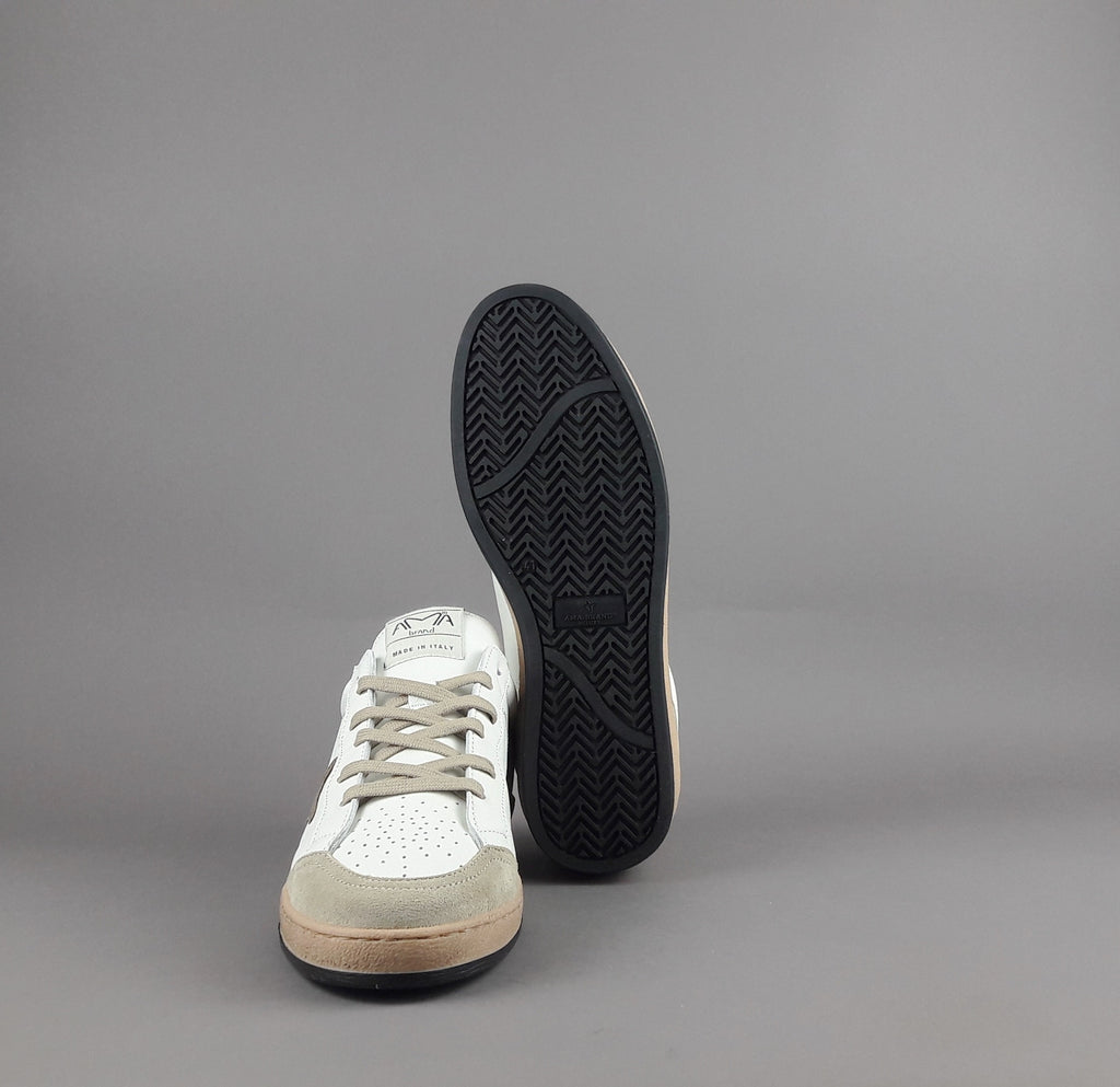 Ama Brand Sneakers Uomo Sun Pelle E Camoscio Bianco Beige